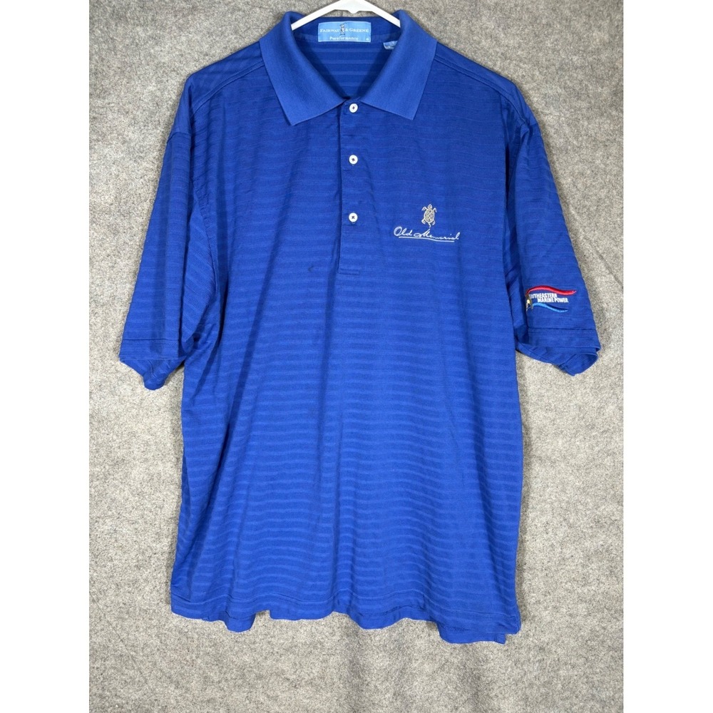 Fairway & Greene Mens Blue Old Memorial Golf Polo Shirt Large Pureformance